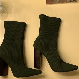 Fabric olive green booties